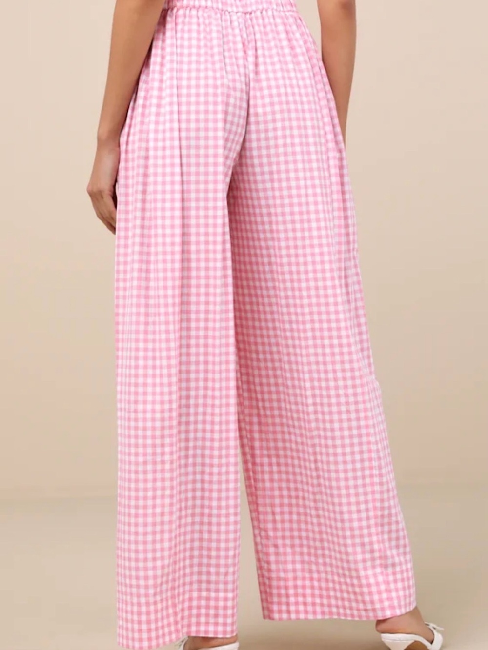 Pink and White Gingham Wide Leg Pant - Picture 2 of 8